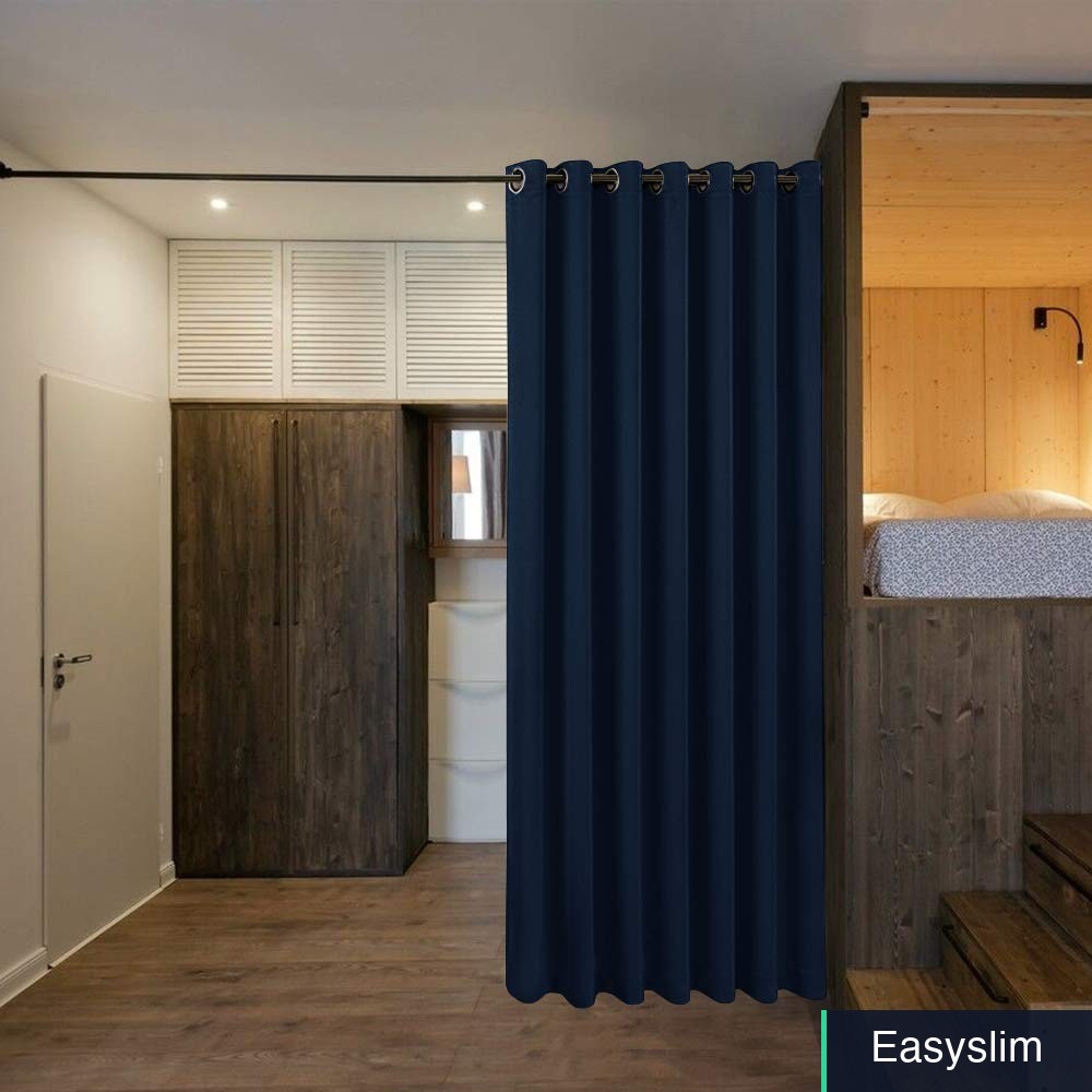 Room Divider Heavy Blackout Curtain Navy Silver Grommet 150W x 96L