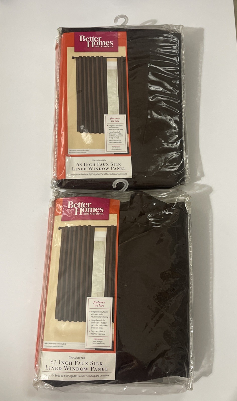 Better Homes Gardens 63” Faux Silk Lined Window Panel Brown Curtain Panel Set