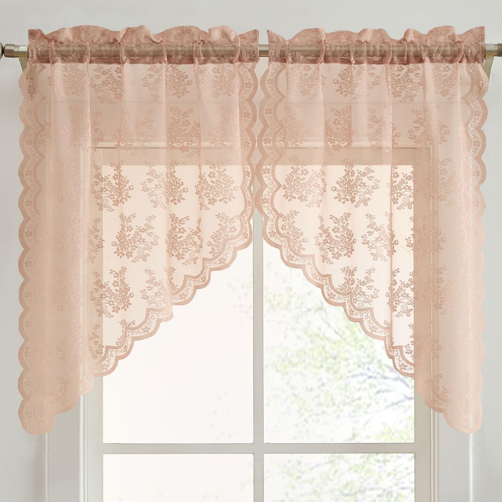 HLC.ME Jolene Floral Rod Pocket Lace Short Cafe Swags for Small Windows – 28 …