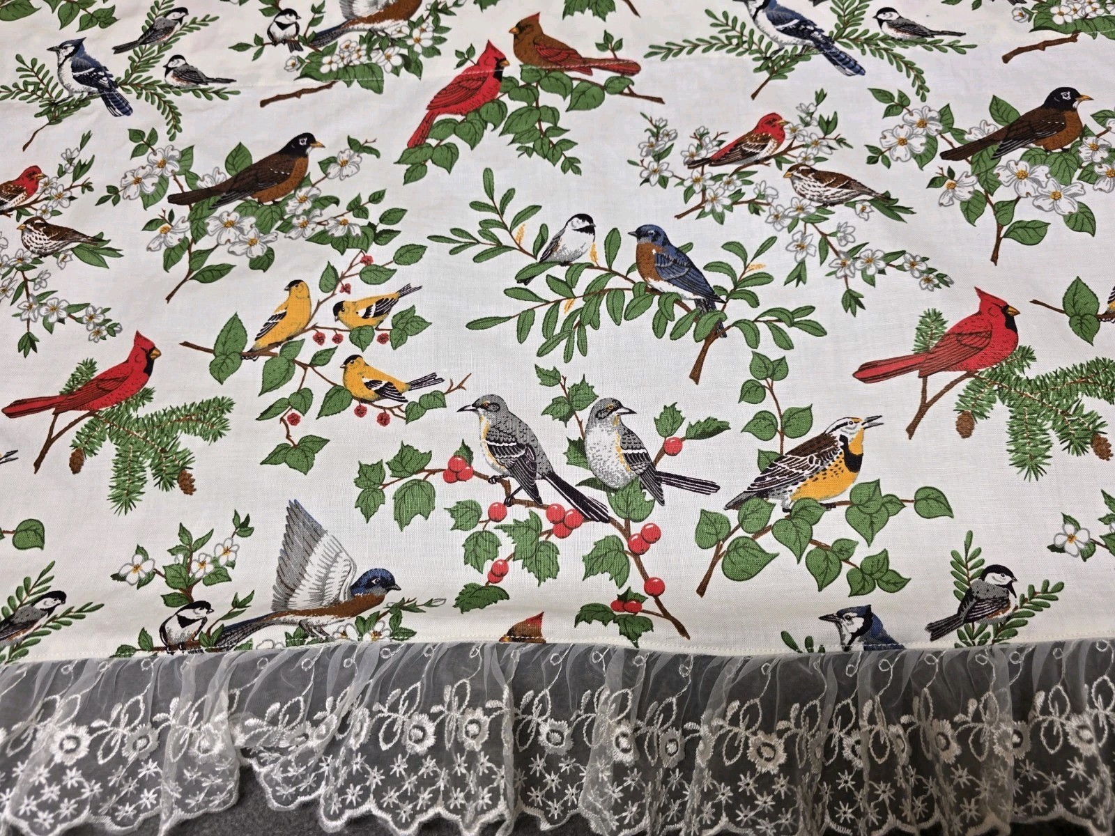 Vintage Window Valance Pair Birds V.I.P Screen Print Cranston Material Colorful