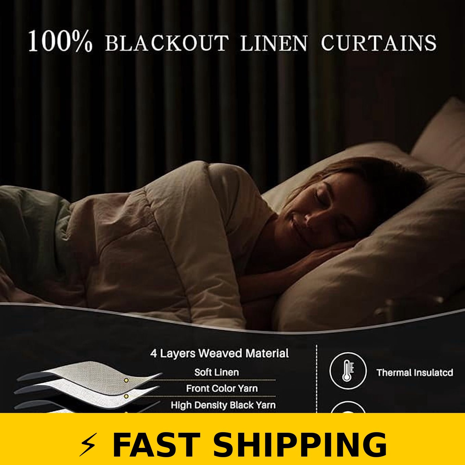 NALQET 100% Blackout Pinch Pleated Curtains 90″ Long Natural