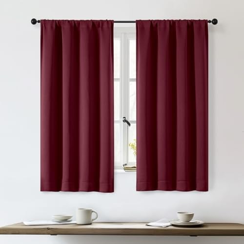 Sally Short Blackout Curtains for Bedroom 40″W x 54″L (Pack of 2) Burgundy