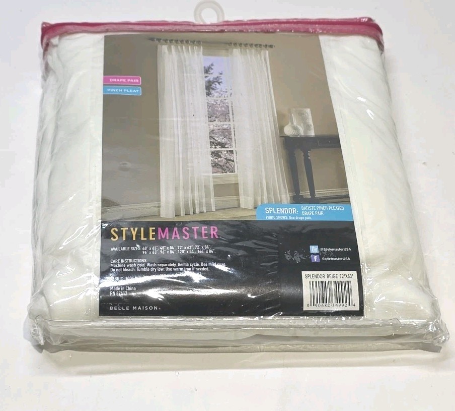 StyleMaster Splendor Pinch Pleat Drape Pair 72” W By 63” L Beige