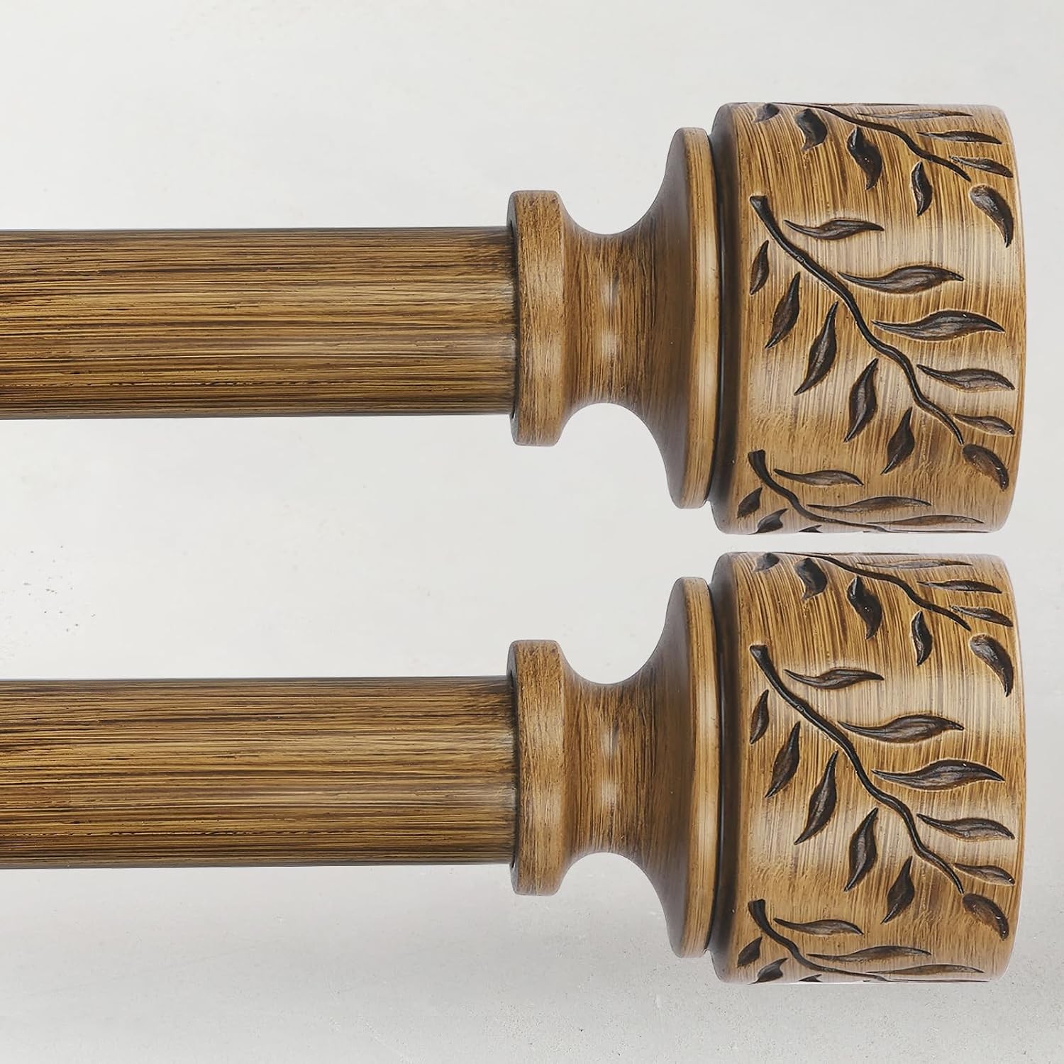2 Pack Boho Wood Curtain Rod 66-120 Inch Leaf Pattern