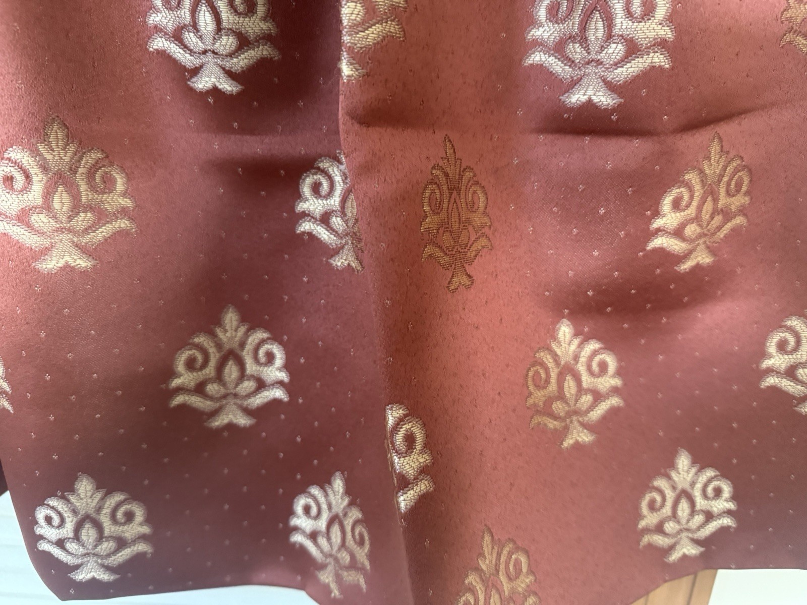 10 PC ELEGANT CURTAIN DRAPE SET 4 PANELS 4 VALANCES 4 TIEBACKS RUST GOLD JACQUAR