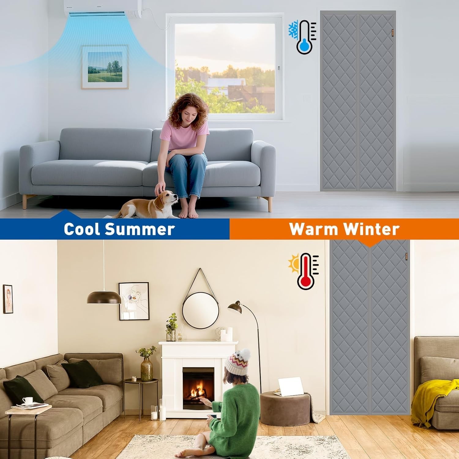 Magnetic Thermal Insulated Door Curtain Fits Door Size 36″ x 80″ Oxford Cloth