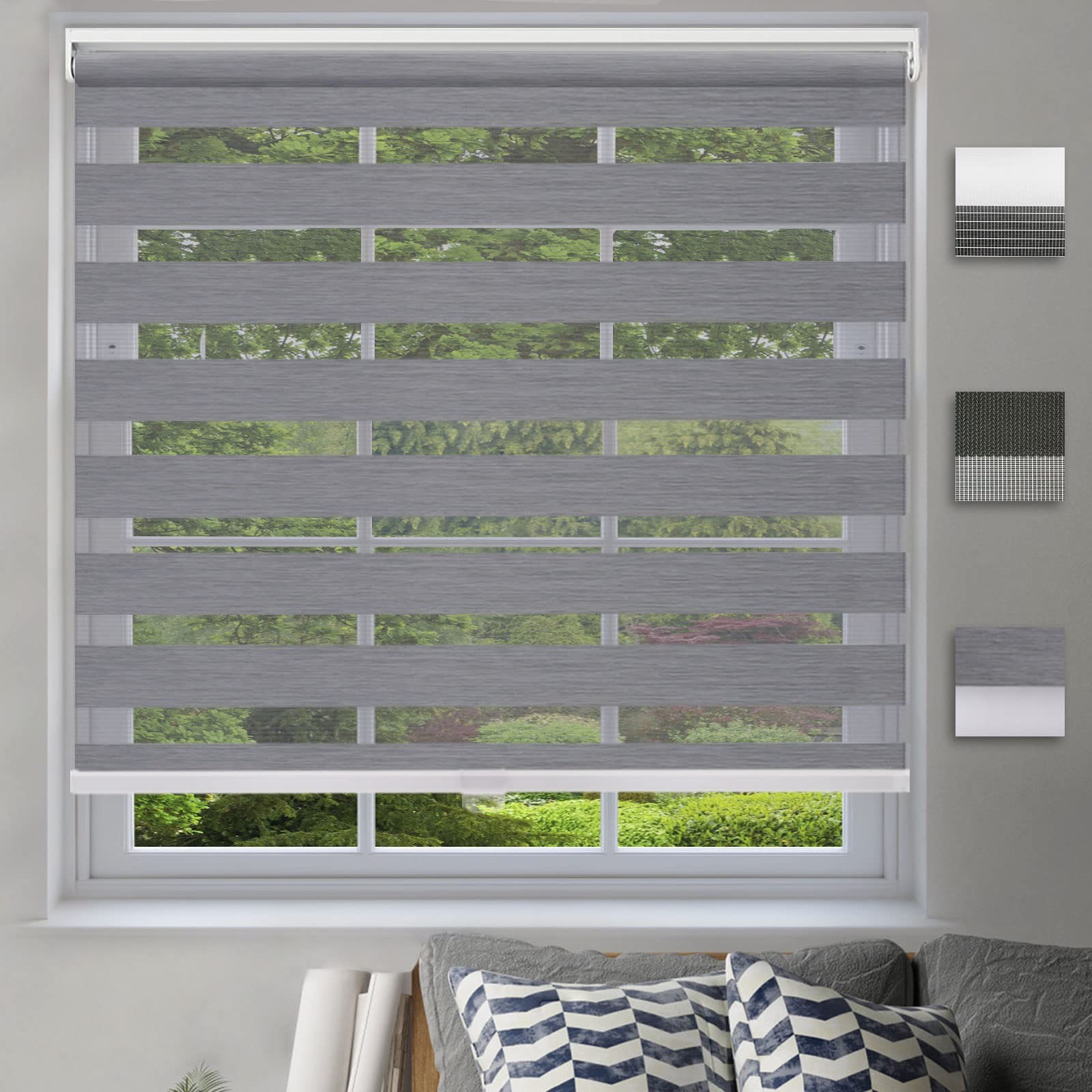 Tinfonbly Cordless Zebra Blinds Roller Window Shadesdual Layer Sheer Day And