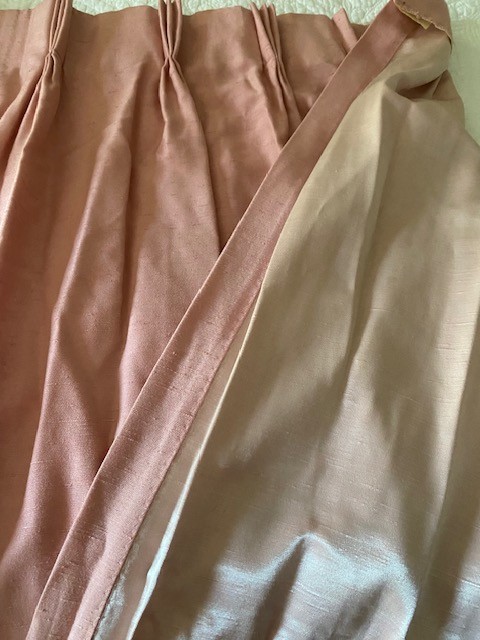 2 Vintage PINK Linen Lined Drapes Pinch Pleat 22w x62L PAIR