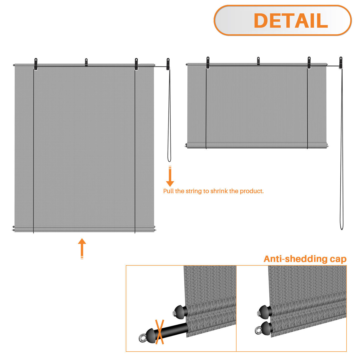Outdoor Roll Up Shade Gray Roller Shade UV Blind for Patio Porch Pergola Gabezo
