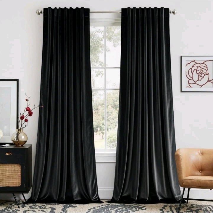 EMEMA Black Velvet Curtains 84 Inch Length 2 Panels Set Room Darkening Luxury…