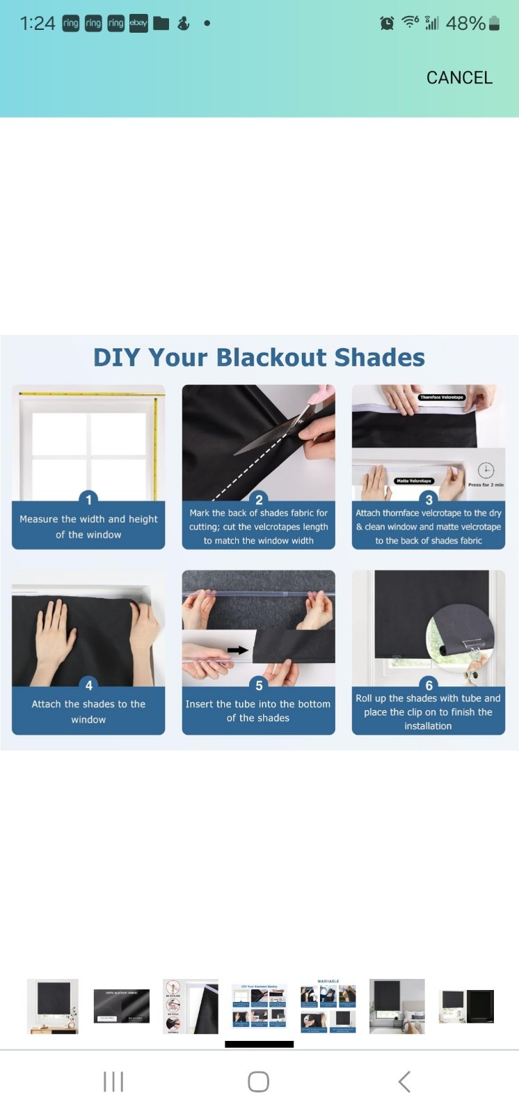 Cream Blackout Roller Shades No Drill No Tools Portable Blinds 36″ W X 72″ H