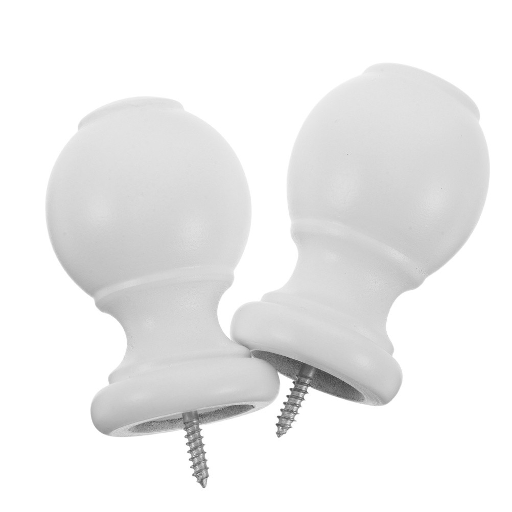 2Pcs White Wood Curtain Rod Finial Replacement Decorative End Caps for Home Use