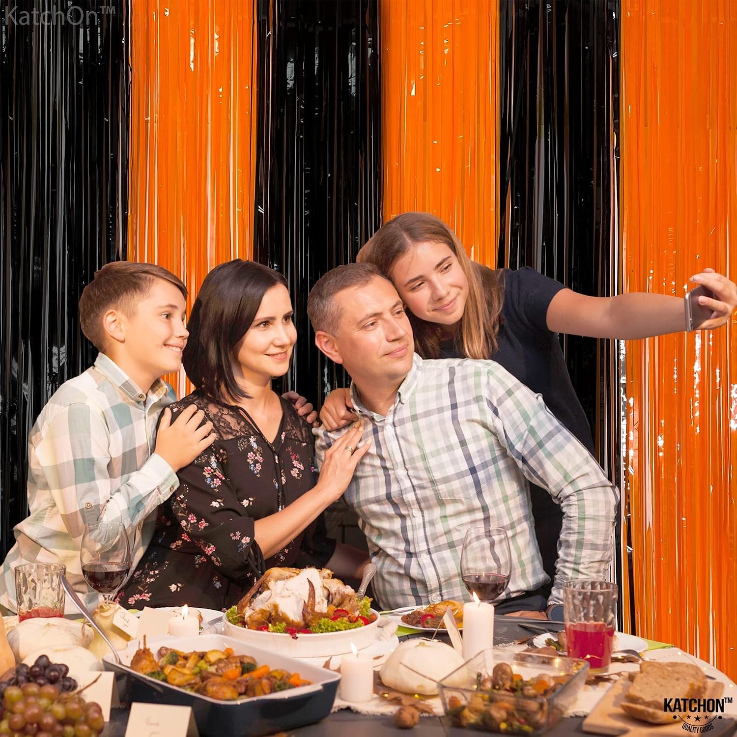 Black and Orange Foil Fringe Curtain – XtraLarge 3.2×8 Feet, Pack of 2 | Oran…