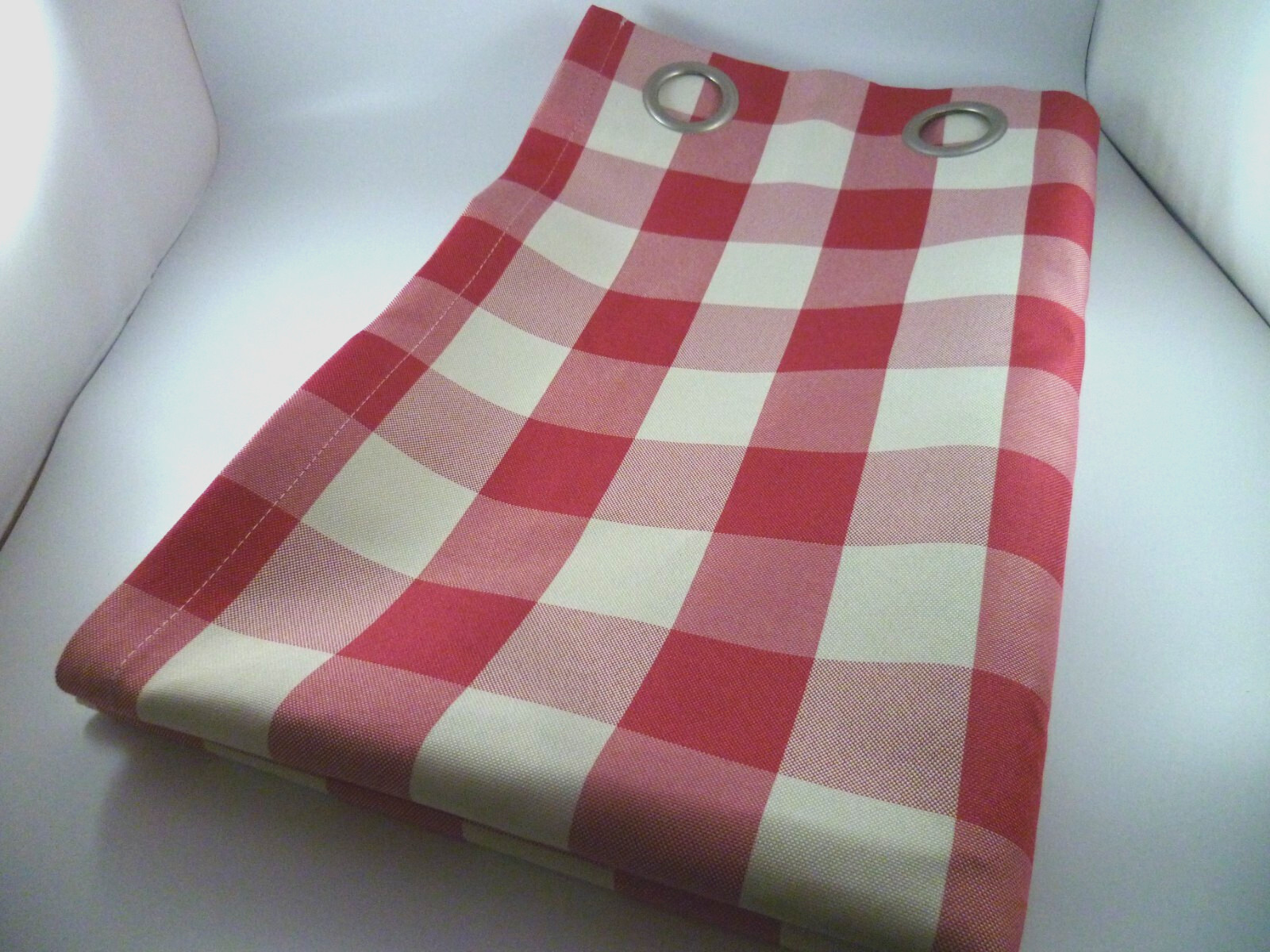 Set 2 HLC.ME Panel Curtain Drape Red Cream Buffalo Plaid Check Grommet 52×84