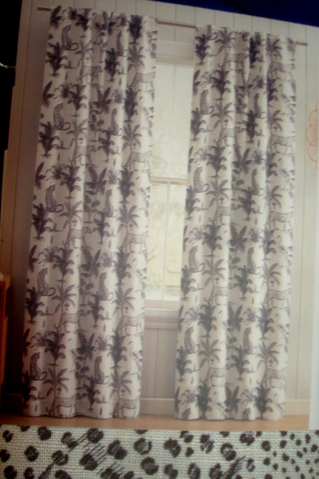 NWT Villeroy Boch Window Curtain Panels Lined 2 pc Jungle Toile Black out 84″ lg