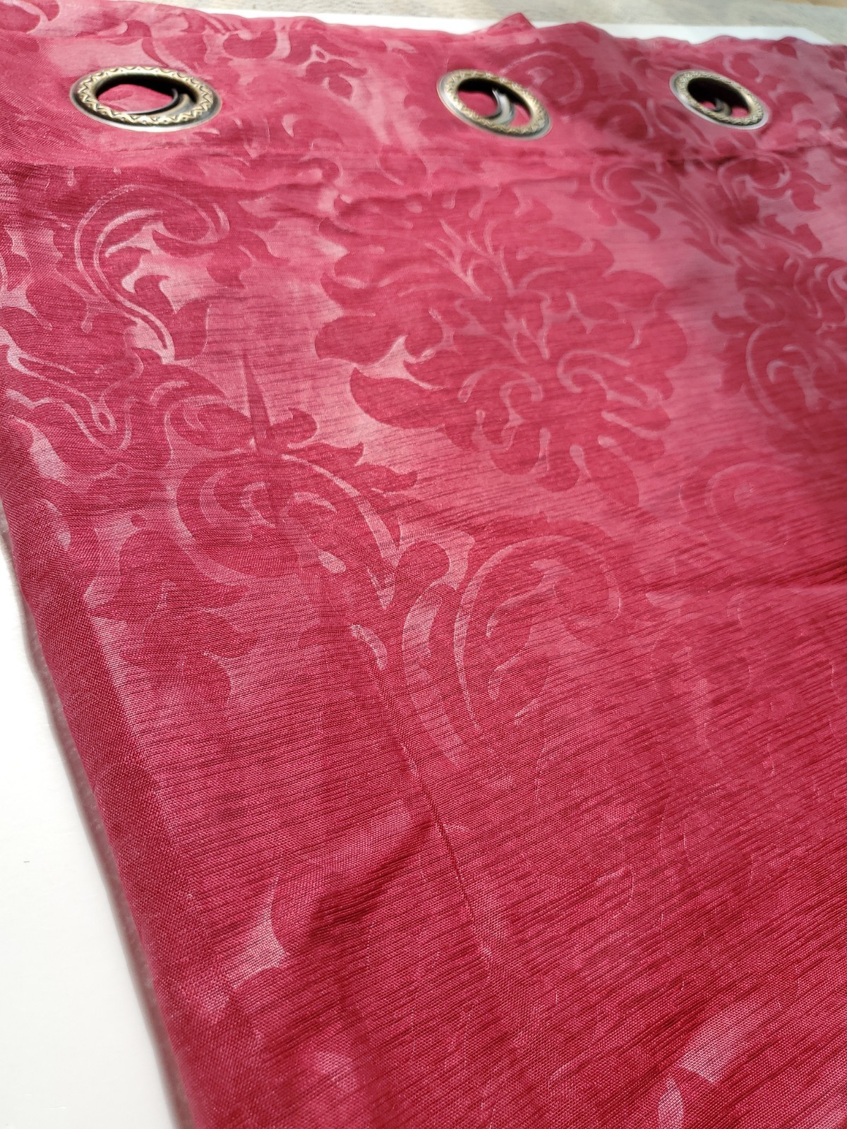 (2) 52×84 Panels Pair Burgundy Damask Sheer Grommet Top Curtains