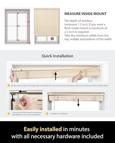 No Tools No Drill Cordless Mini Blinds, 100% Privacy L 45″ W × 64″ H White