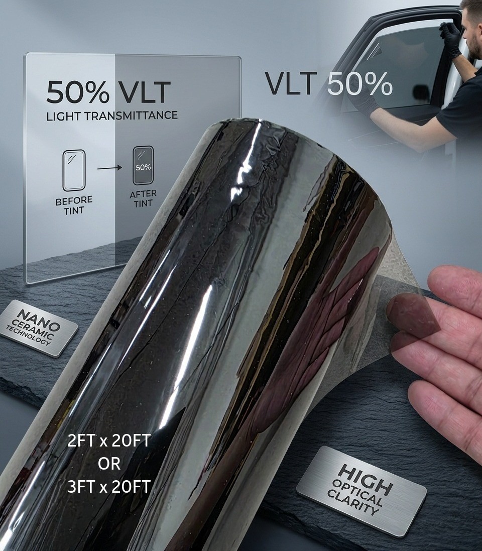 Uncut Roll 2FT 3FT x 20FT Nano Ceramic Car Window Tint for Car Home Office Glass