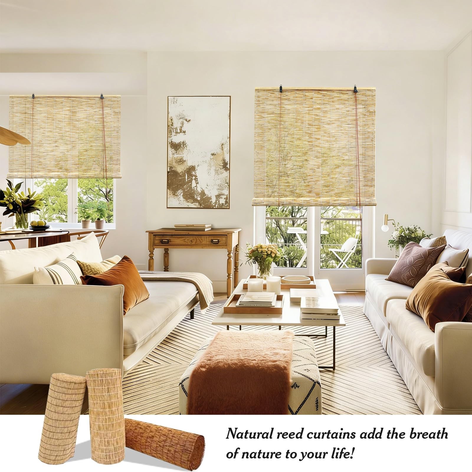 Reed Roll Up Blinds for Windows, Natural Reed Shades for Indoor & Outdoor Use…