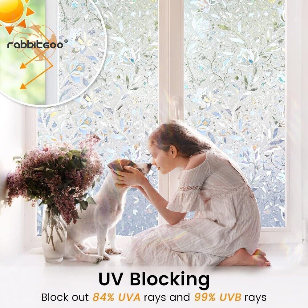 Rainbow Privacy Window Film Decorative Stained Glass Static Cling Sticker Flower