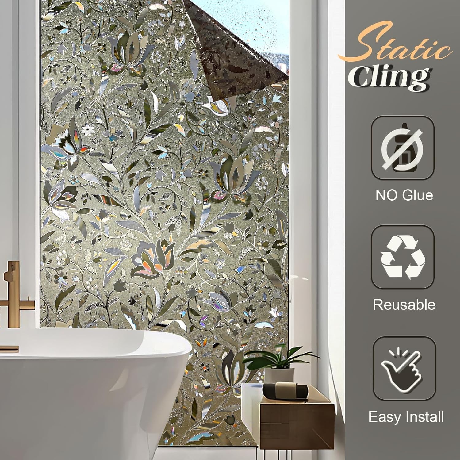 Window Privacy Film Decorative Stained Glass Static Clings Frosted Sticker Cover