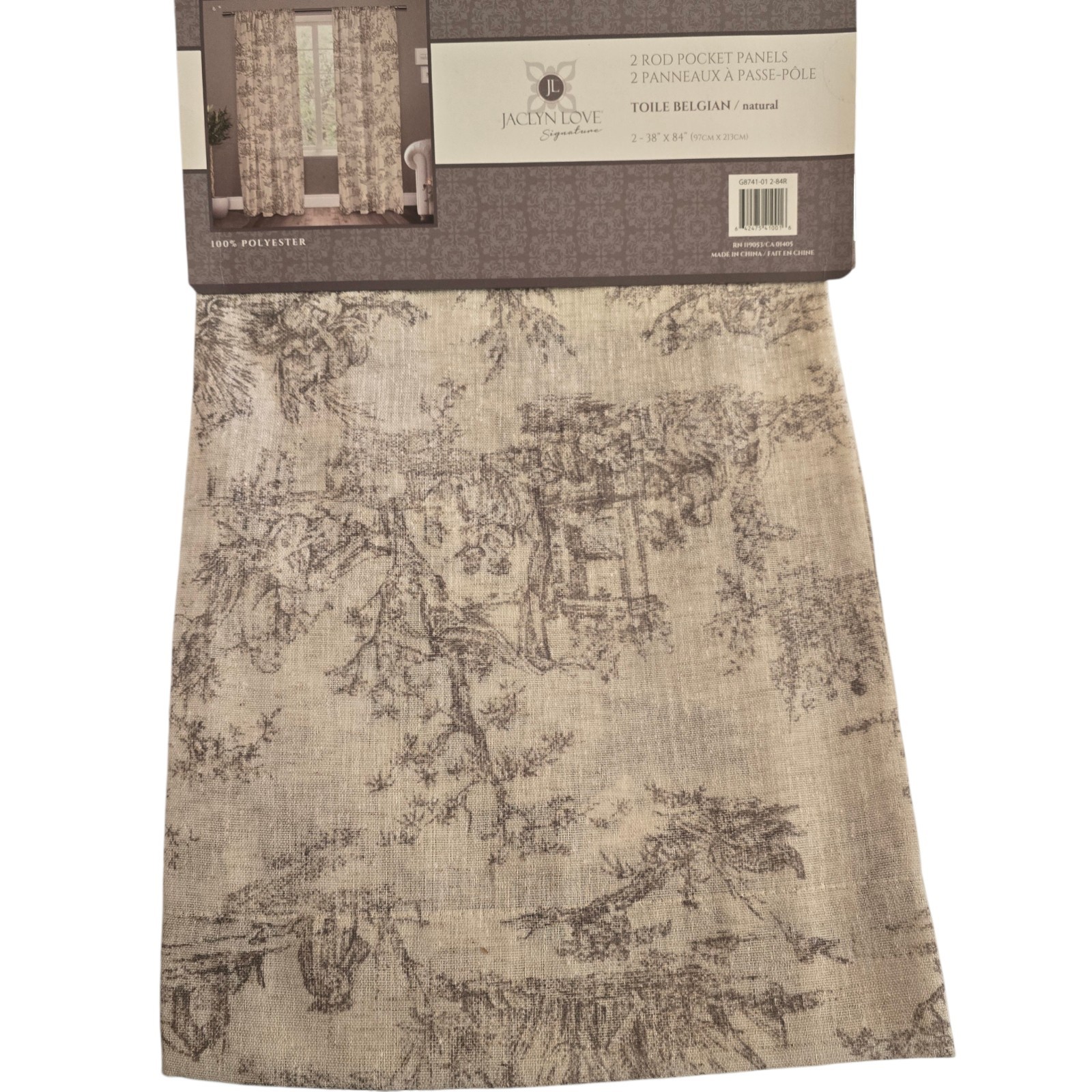 Jaclyn Love Toile Belgian Natural 2 Rod Pocket Window Panels NEW