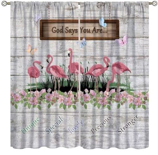 Flamingo Curtain,Summer Beach Tropical 20.5″W x 45″L (Pack of 2) Grey-pink