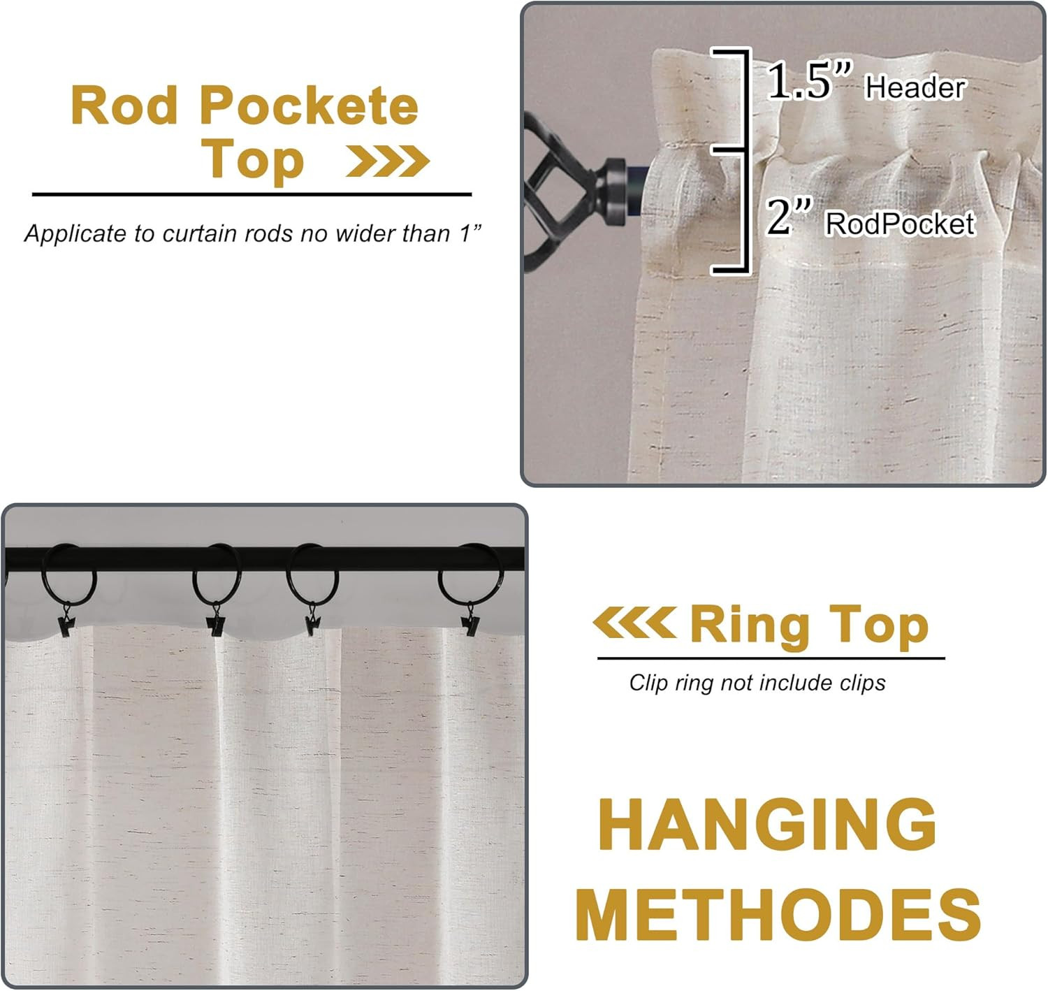 Linen Sheer Curtains 84 Inches Long 2 Panels Set for Bedroom, Natural Linen