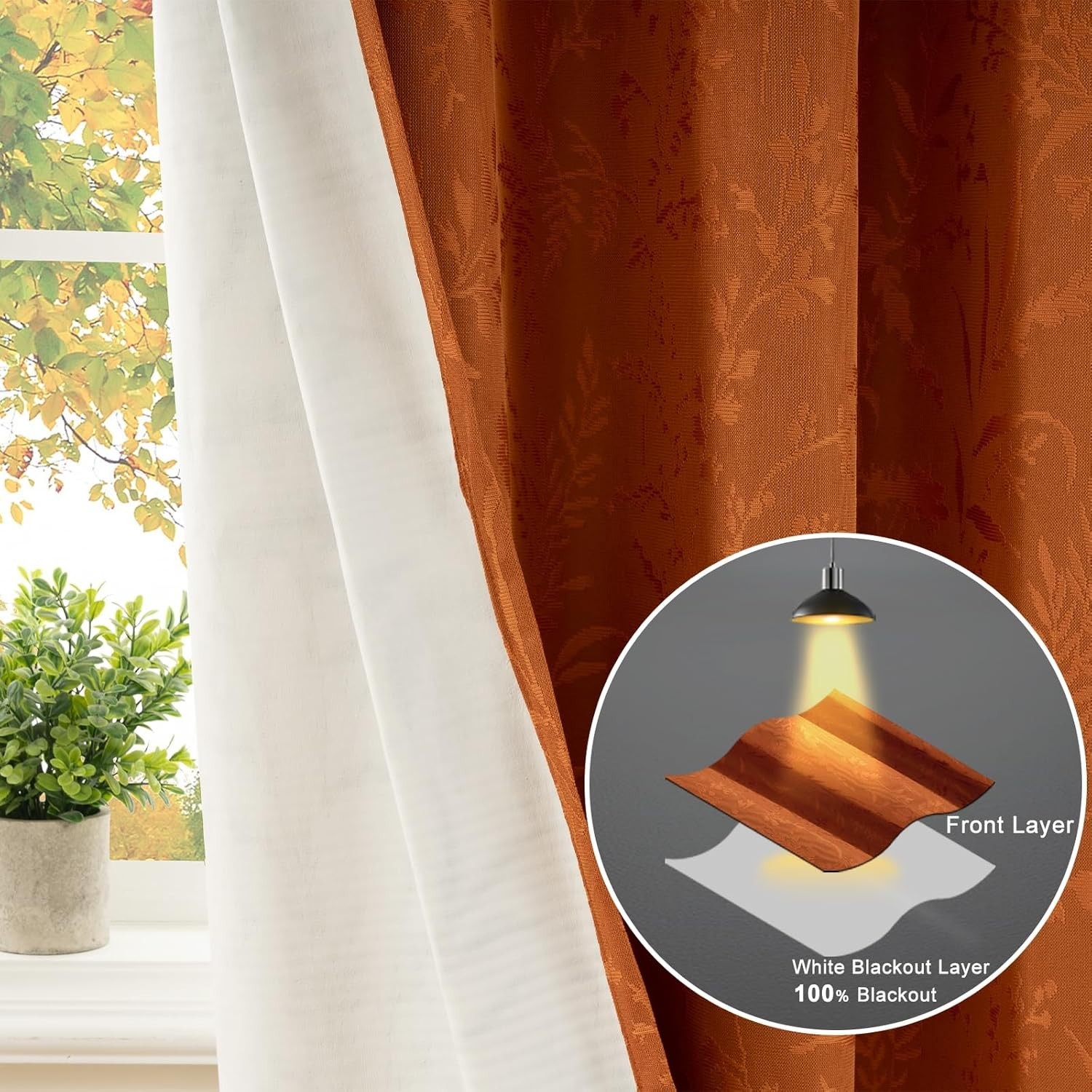 Burnt Orange Curtains 100% Blackout Curtain & Drapes Thermal Insulated 84 Inches