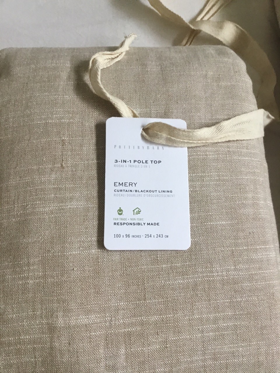 1 Pottery Barn EMERY LINEN DRAPE curtain 100 96 oatmeal doublewide New