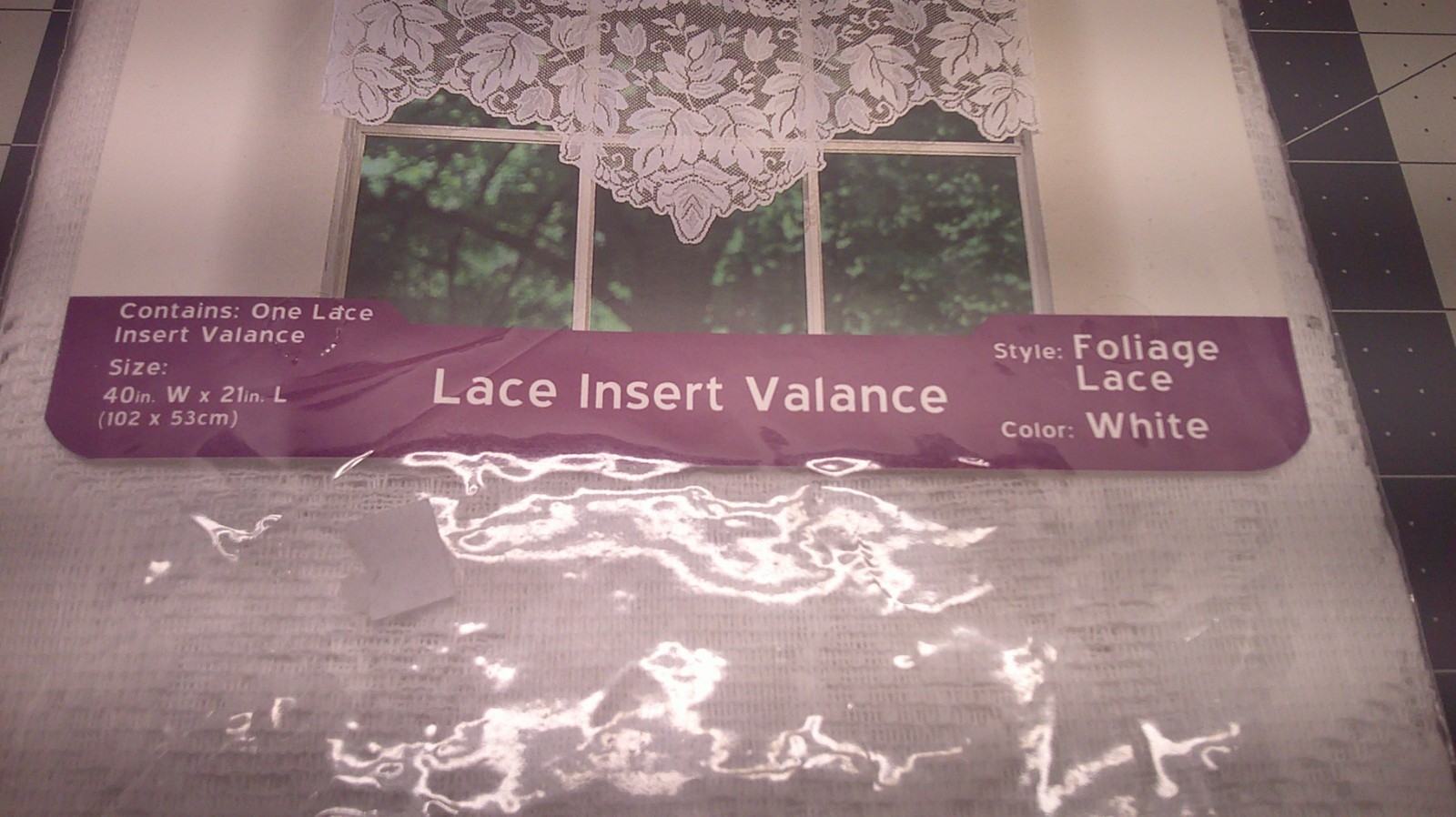 Home Essentials White Foliage Lace Insert Valance 40 X 21 in.