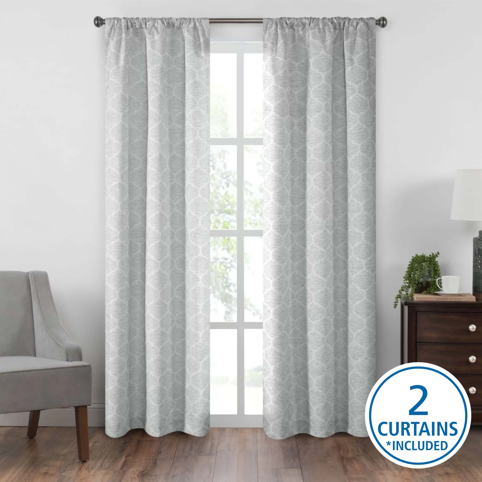 Jacquard Blackout Panel Pair, Set of 2 Curtains, Grey Lattice, 37″ W x 84″ L