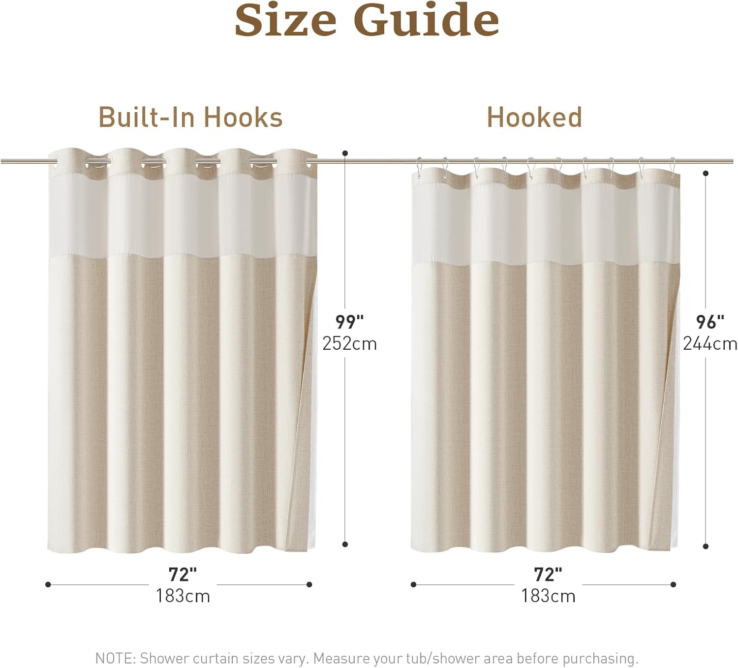 Ringless Extra Long Shower Curtain, 99 (96) Inch Tall Linen Textured Waterproof