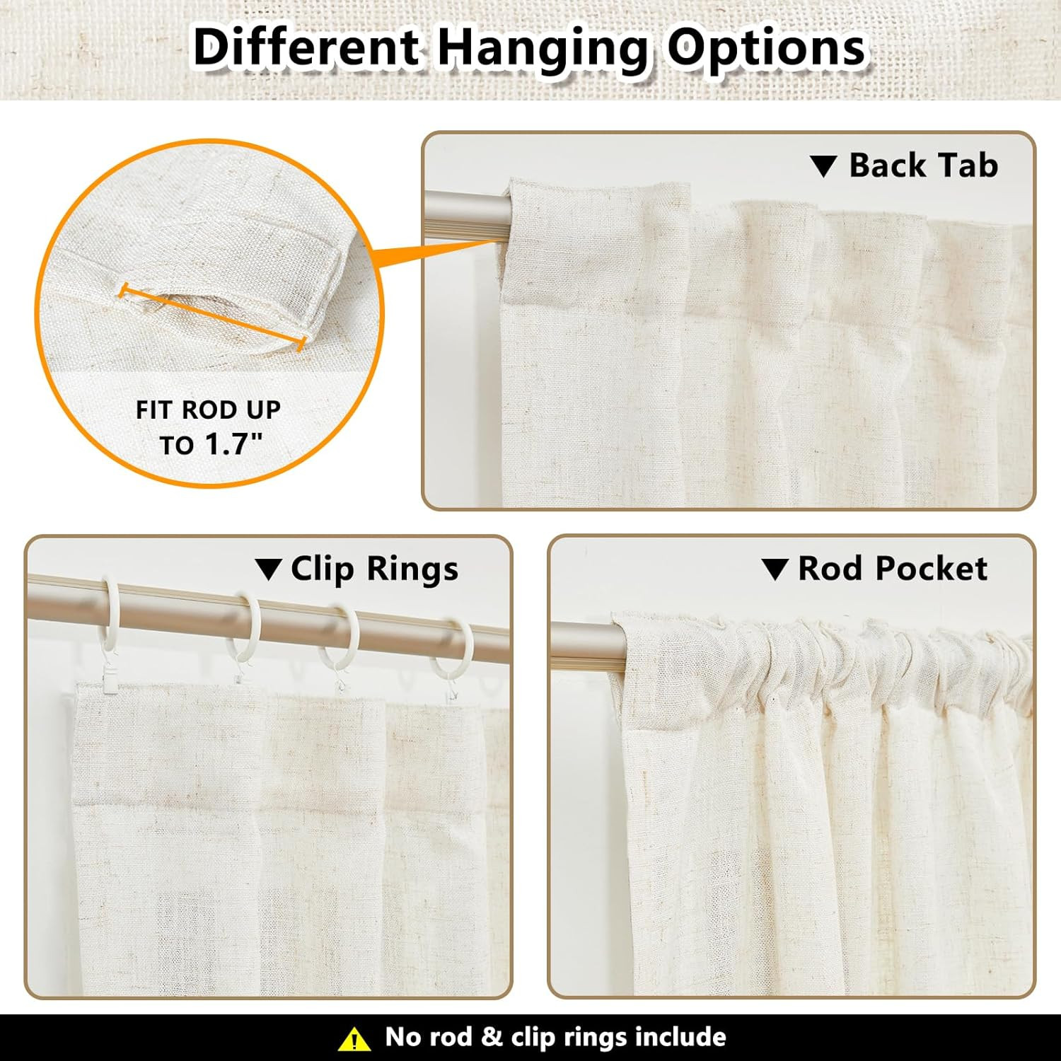 Linen Curtains for Living Room, Natural Semi Sheer Curtains & Drapes 84 Inches L