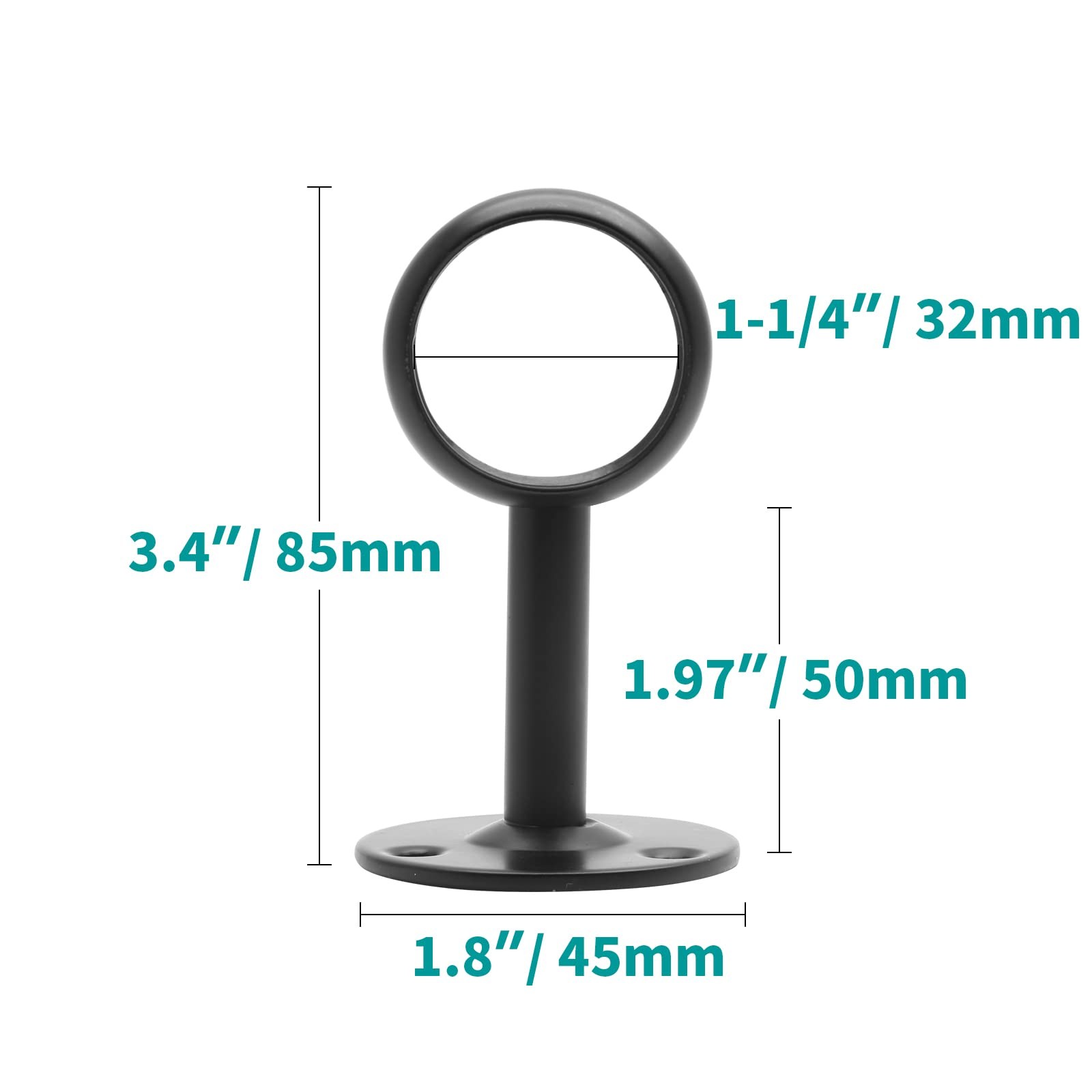1-1/4 inch Ceiling Mount Curtain Rod Brackets 4 Pack Stainless Steel Black