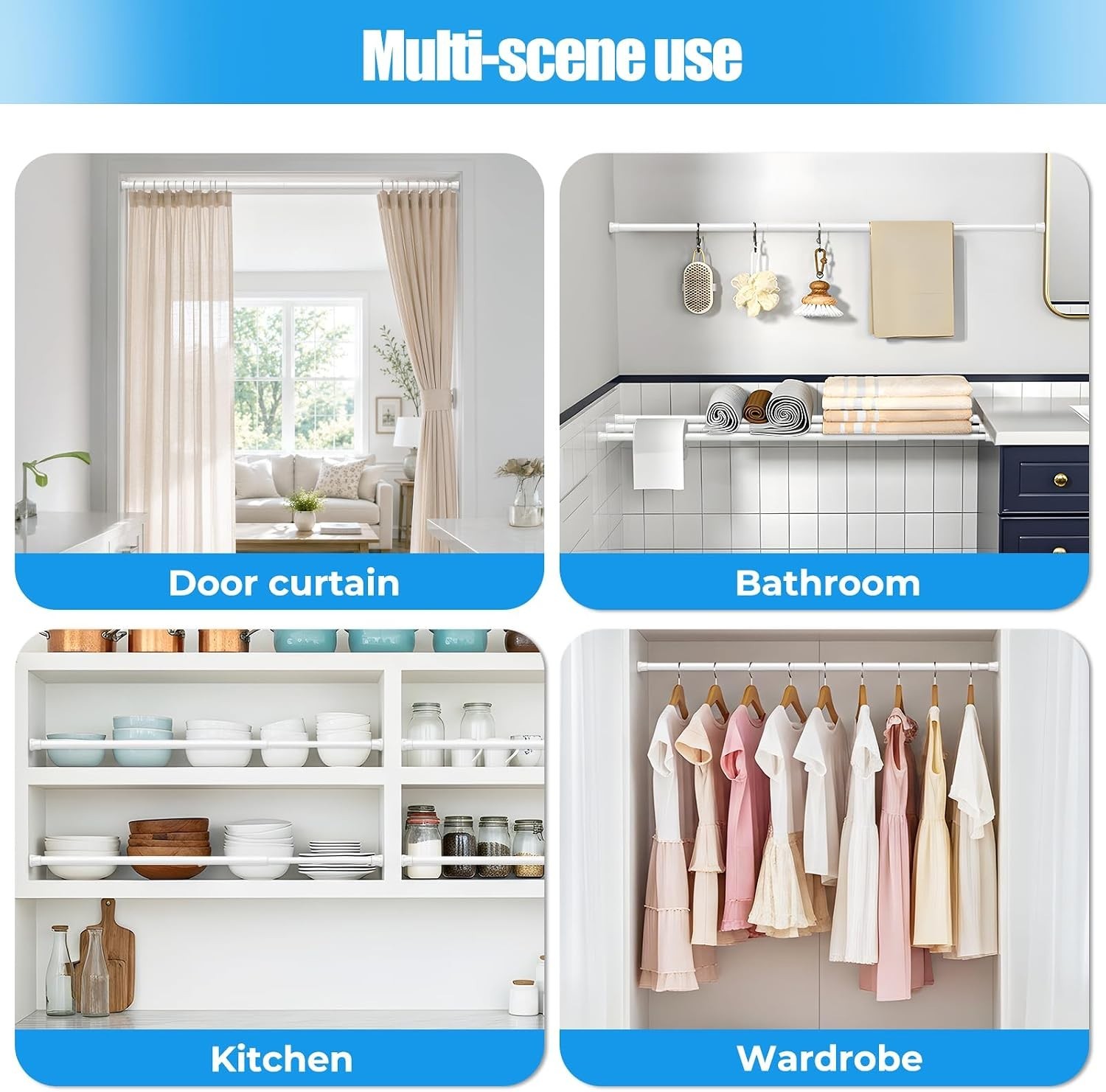 Adjustable White Spring Tension Curtain Rods 28-48 Inch | 2-Pack for Easy Fit