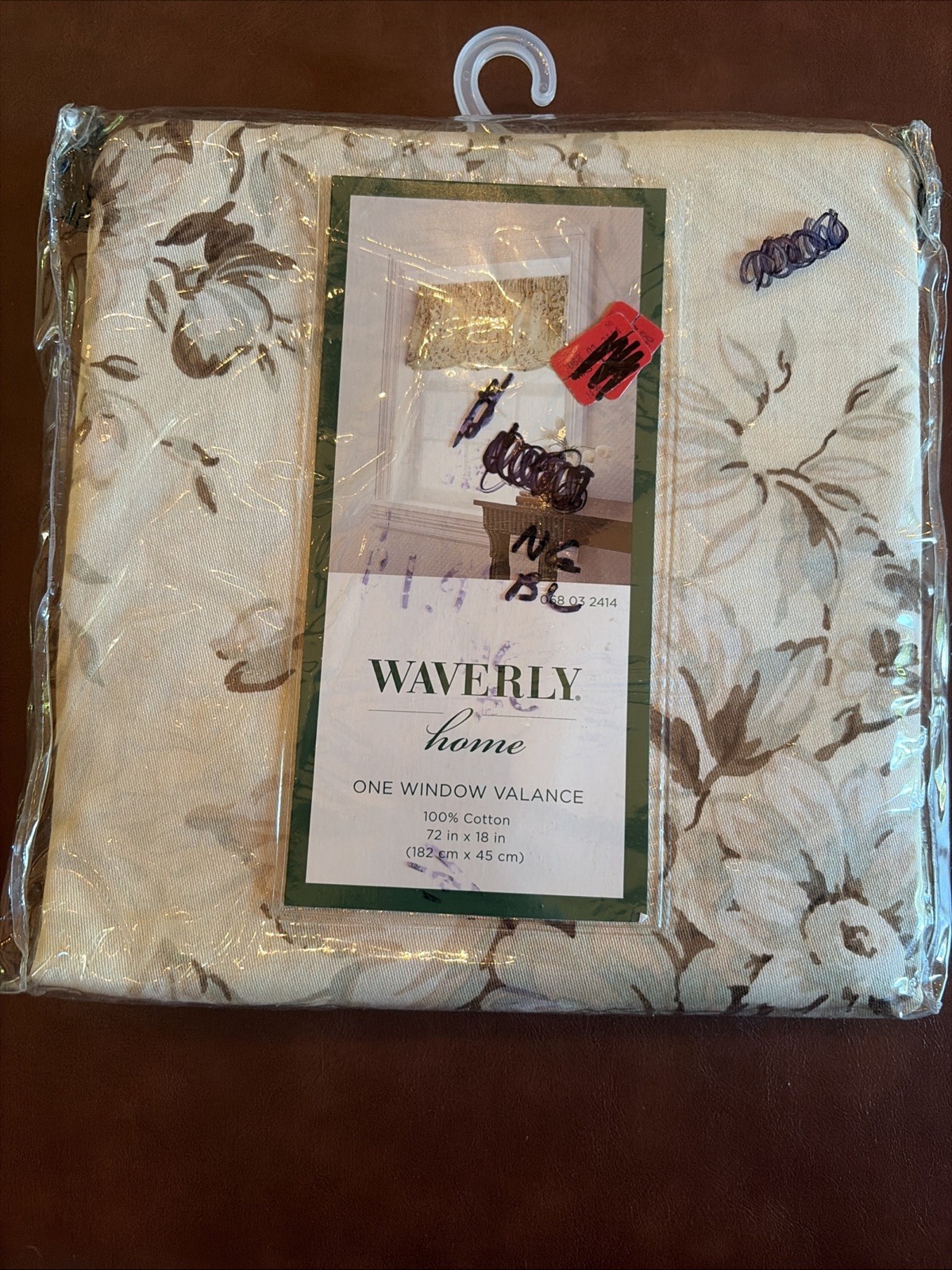 NEW Waverly Home Floral Tan Green Brown Scalloped Valance 72” x 18”
