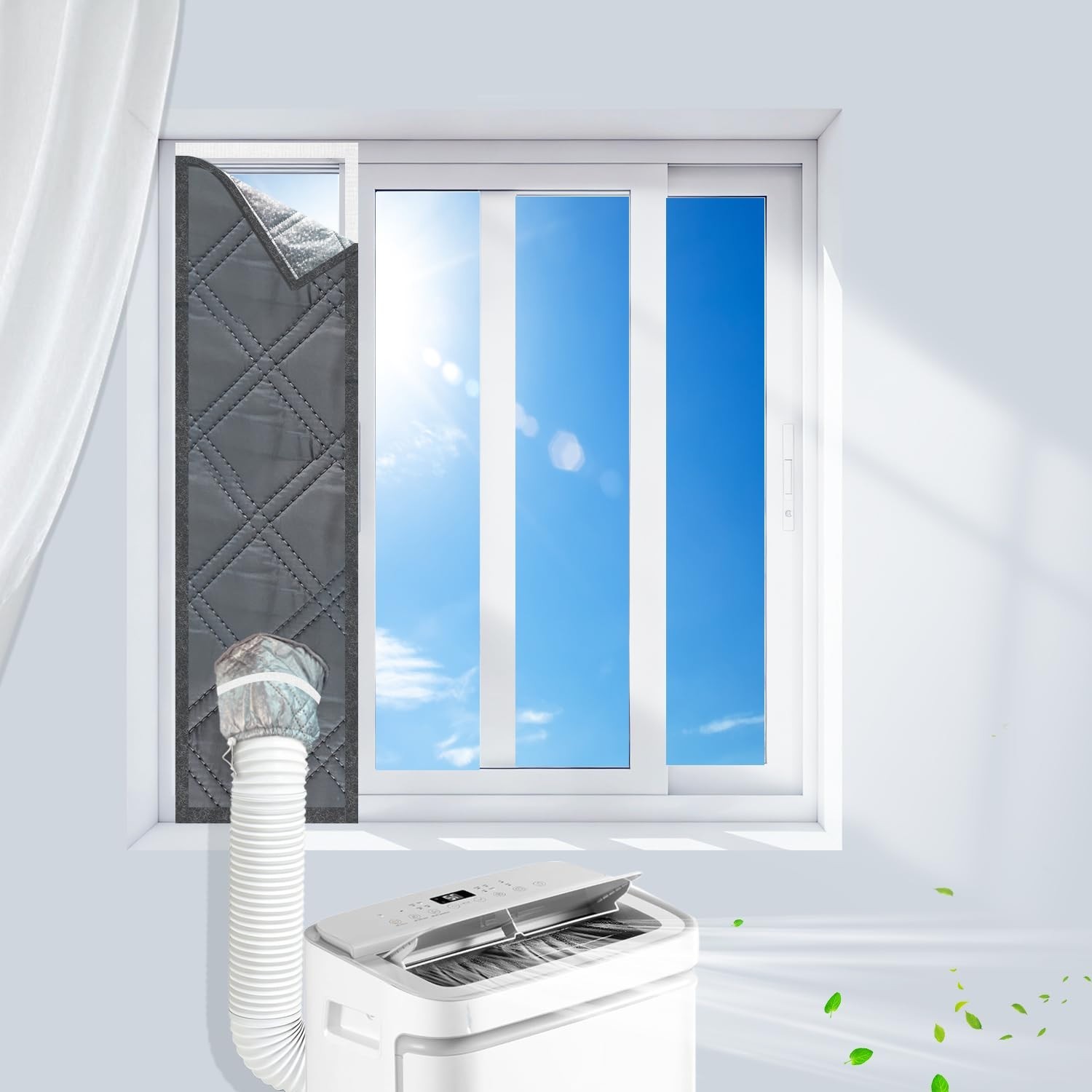 3-Layer Insulated AC Window Seal Kit for Sliding Windows, Adjustable 62″, Reflec