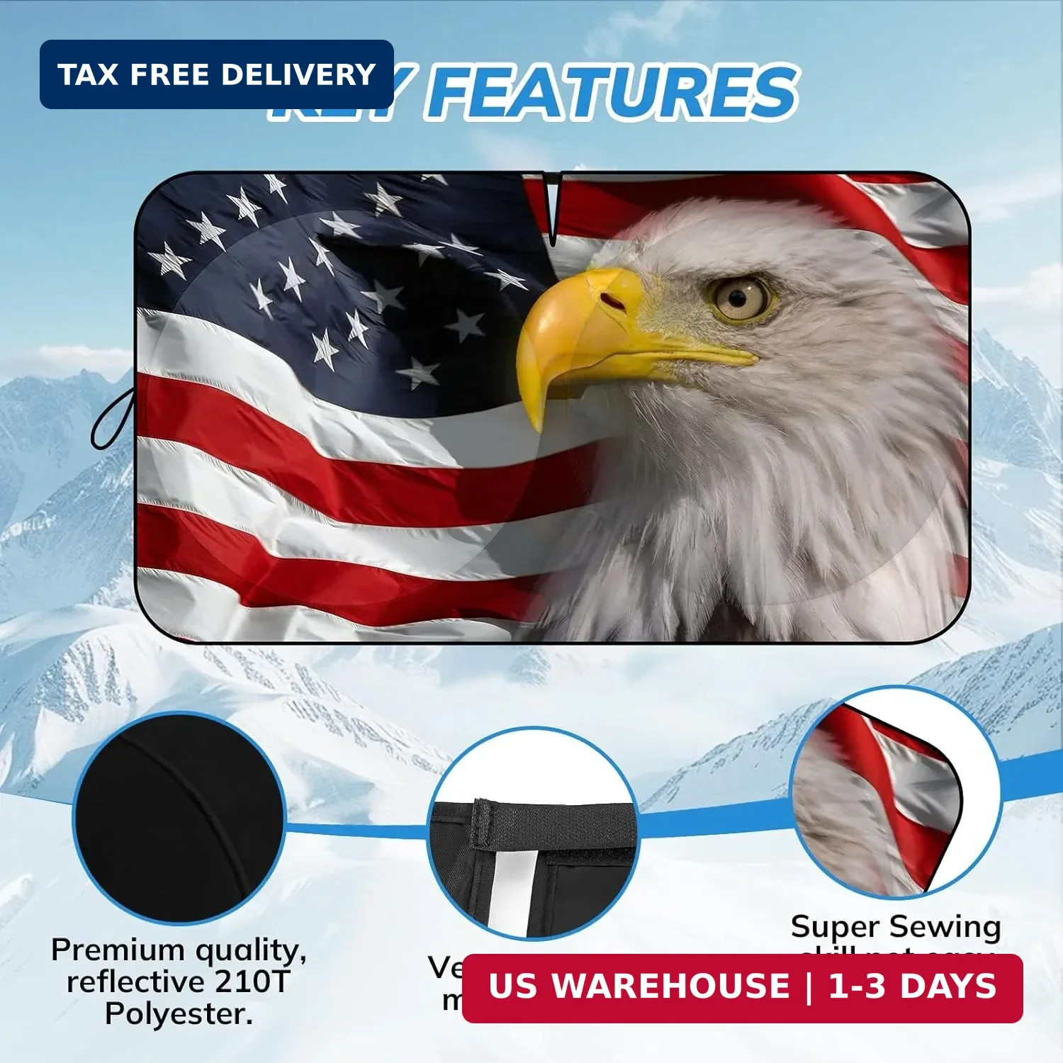 Windshield Sun Shade New American Eagle Flag USA Patriotic Design – Folding Car
