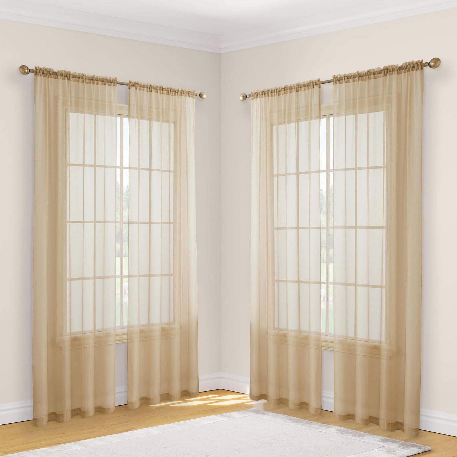 HLC.ME Antique Taupe Sheer Curtains: Sheer Voile Light Filtering Window Treat…