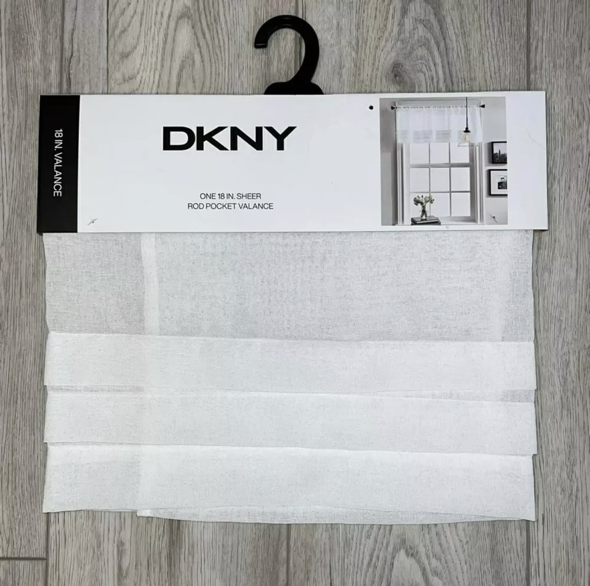 DKNY Downtown Sheer Pleated Valance Rod Pocket White 50 x 18 in. Striped Layered