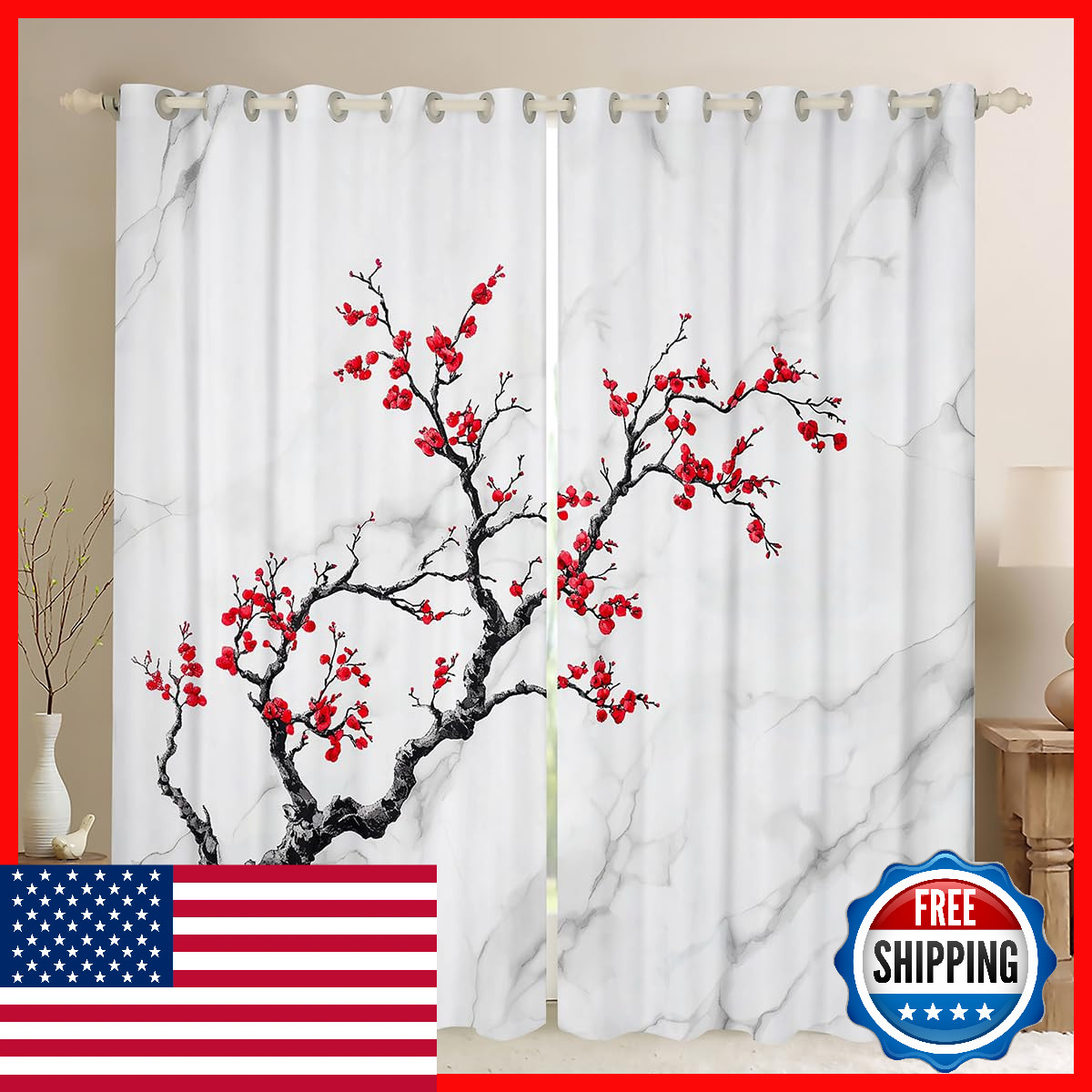 Erosebridal Cherry Blossom Window Curtains Bedroomwhite Grey Marble Curtains