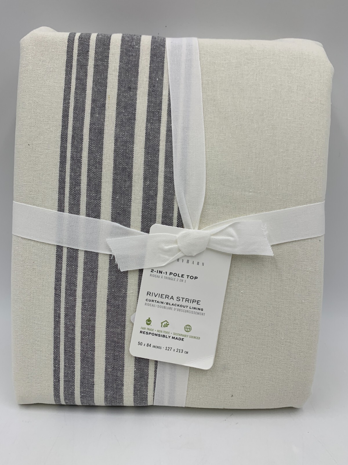 Pottery Barn Riviera Stripe Drape Panel Curtain Blackout Charcoal Gray 84″ Q128