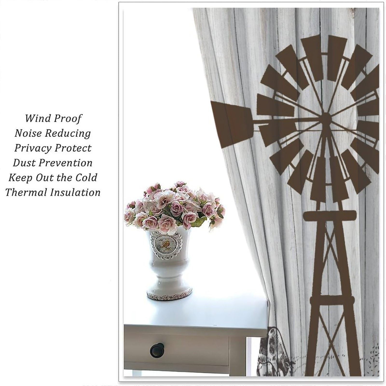 AuiMzoo Rustic Windmill Curtains 84X84 Blackout