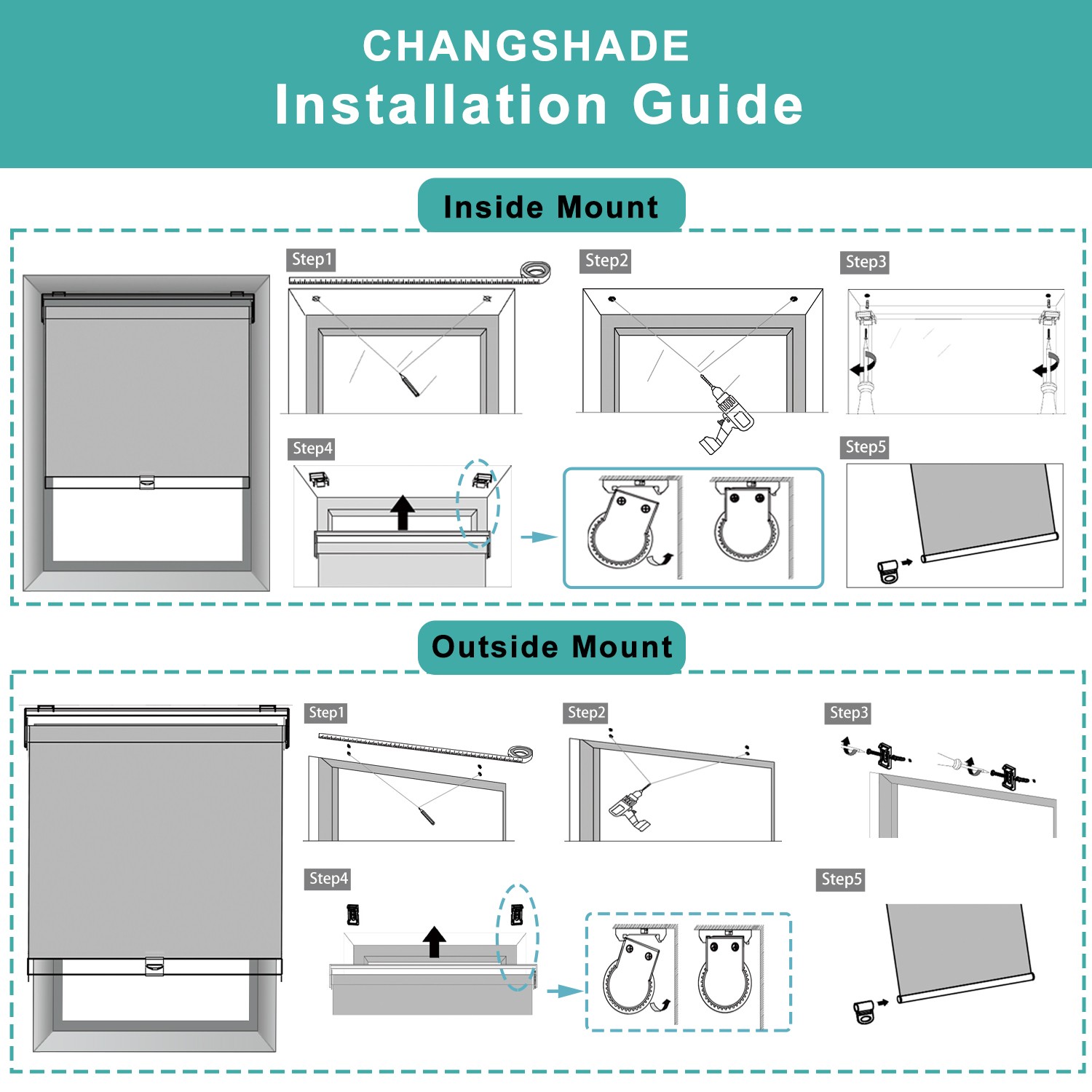 Changshade Cordless Blackout Roller Shade Room Darkening Rolled Up Blind
