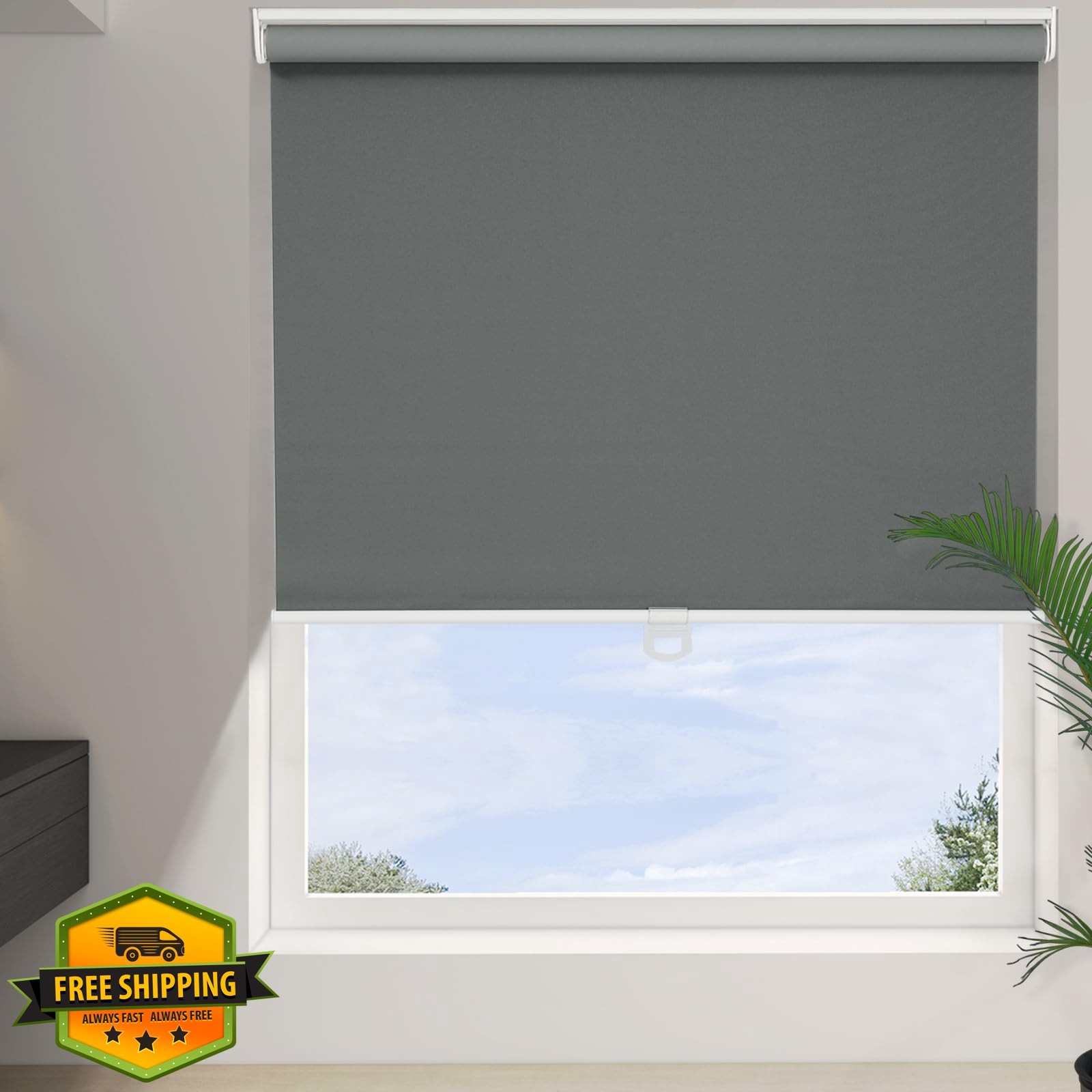 Changshade Grey Blackout Roller Shades 55″w x 72″h Cordless