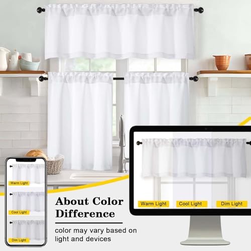 Valances for Windows 1 Piece, Soft Solid Thermal 60″W x 14″L (Pack of 1) White