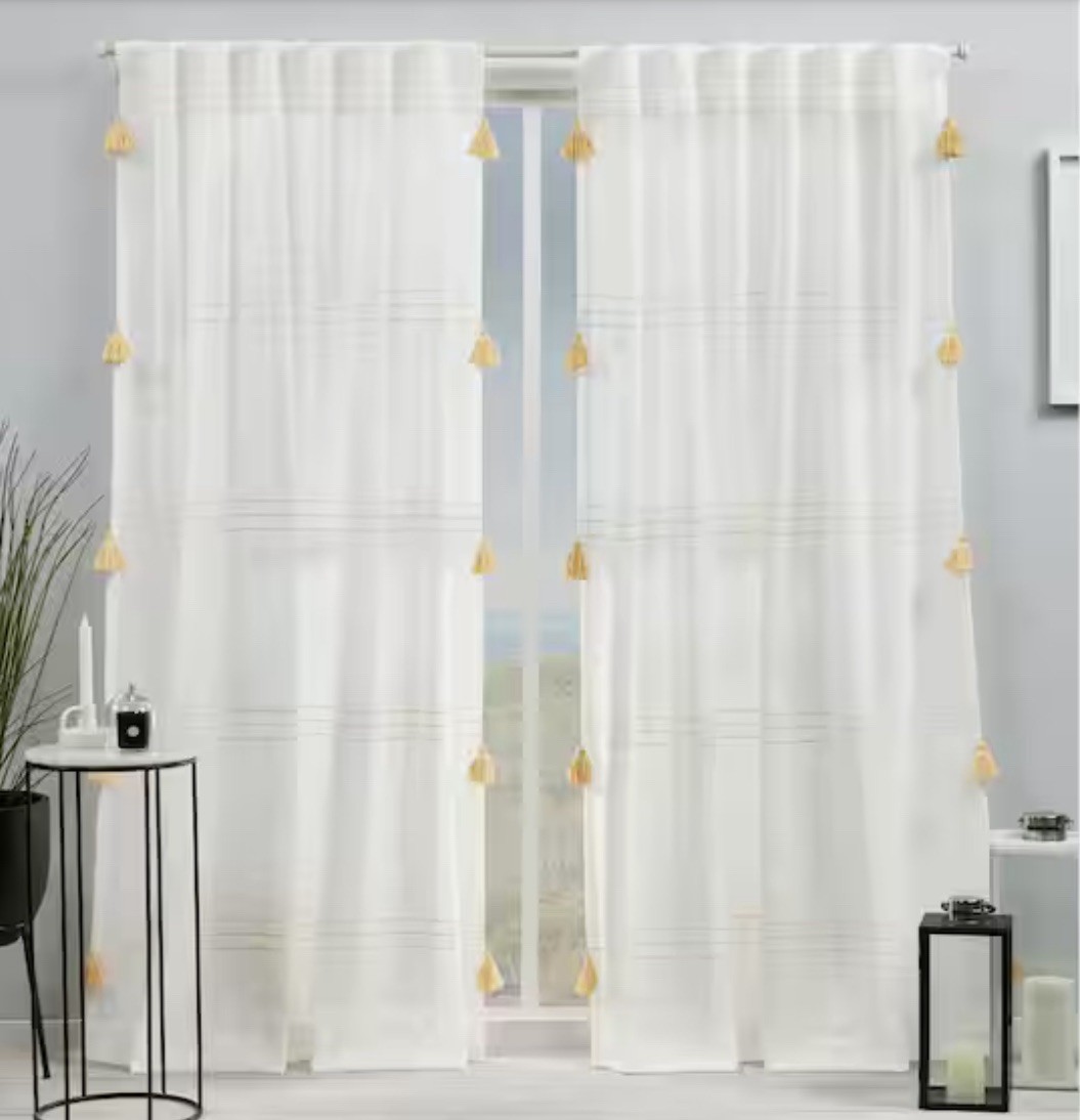 96″x54″ Demi Light Filtering Curtain Panel with Tassels Yellow – Exclusive Home