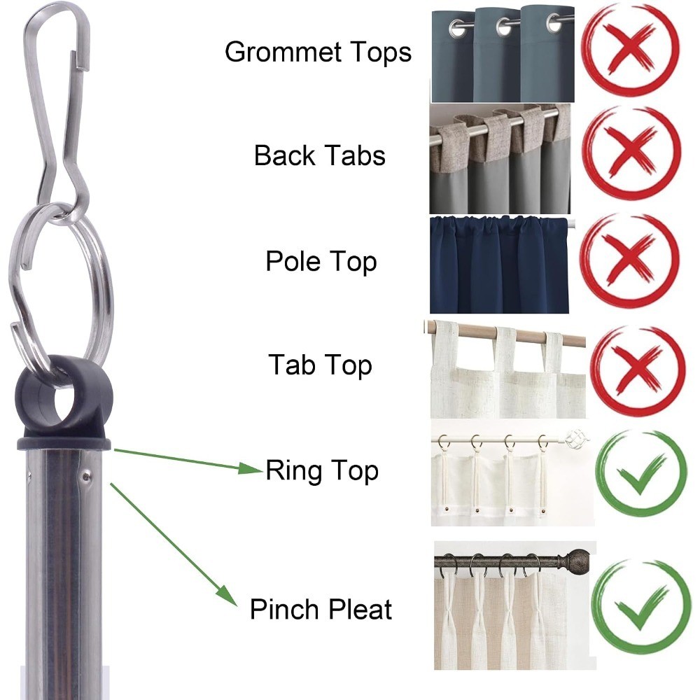 40-inch Adjustable Drapery Pull Curtain Wand w/Stainless Steel Hook (Black X 2)