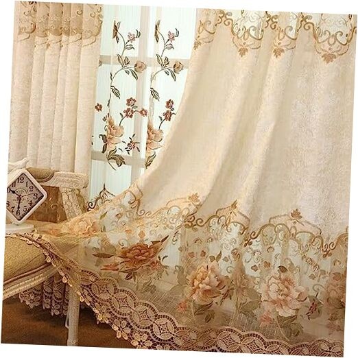 Luxury Embroidered Cloth Curtain for 52″W x 84″L (Pack of 1) Beige Flower-cloth